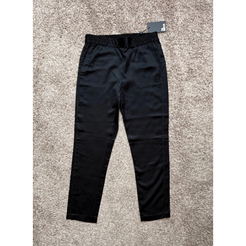 NWT The Kooples Black Satin Pull on Pants Elastic Waist Size 2/US size M